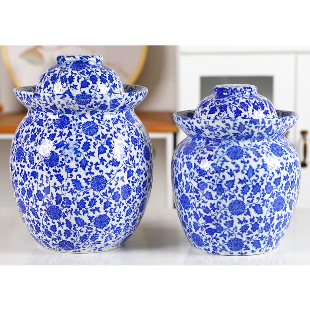 Amazon.co.jp: 青い花柄のピクルス瓶 蓋付きセラミック瓶、大型の伝統